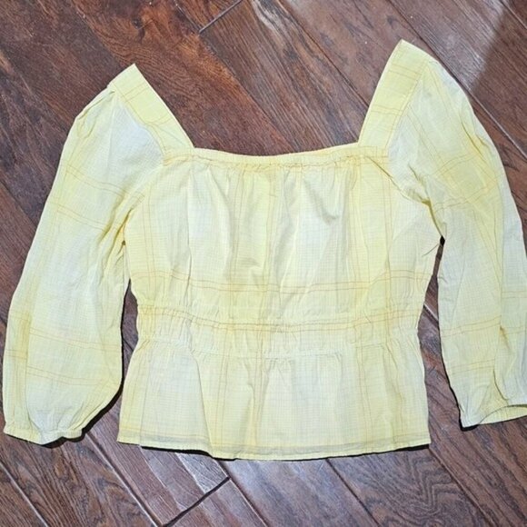 Free Assembly Tops - FA Square Neck Top Cadmium Yellow Plaid XL Free Assembly 100% Cotton